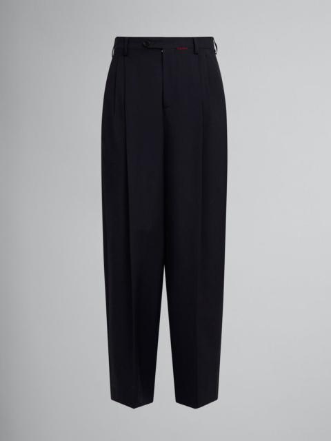 Marni DEEP BLUE TROPICAL WOOL PLEATED TROUSERS