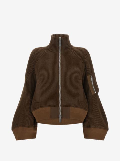 sacai ribbed-knit high-neck jacket