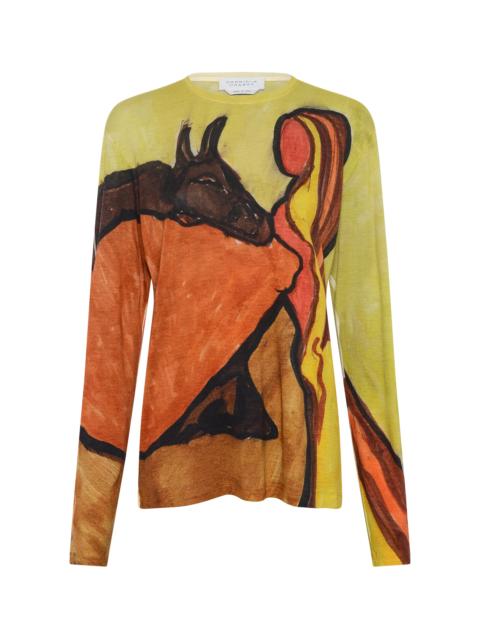 GABRIELA HEARST Isaro Long Sleeve T-shirt in Earth Multi Printed Cashmere Jersey