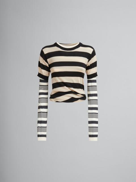 Marni BLACK AND WHITE LAYERED COTTON CREW-NECK WITH CONTRAST STRIPES