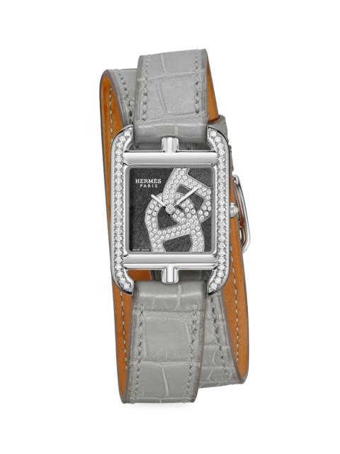 Hermès Women's Cape Cod 31MM Chain D'Ancre Stainless Steel, Diamond & Alligator Double-Wrap Strap Watch - G