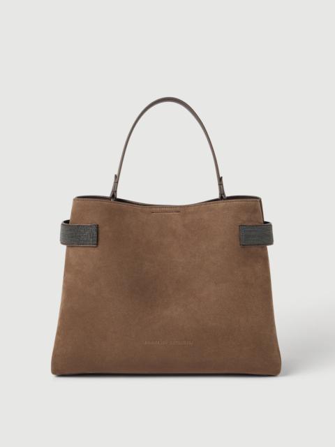 Brunello Cucinelli Essence top-handle bag in suede with precious bands