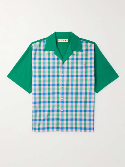 Marni Convertible-Collar Logo-Embroidered Checked Cotton-Poplin Shirt