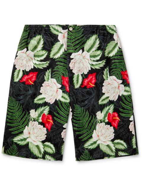 GUCCI Wide-Leg Floral-Print Satin-Jacquard Shorts