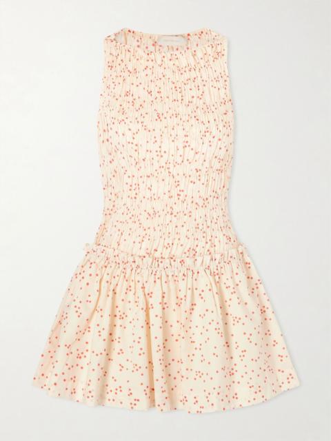 FAITHFULL Gala smocked polka-dot cotton-voile mini dress Cream