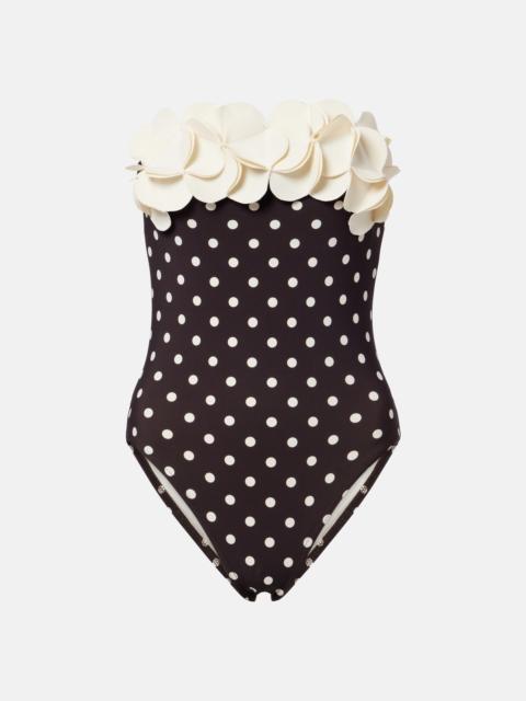 KARLA COLLETTO Floral appliqué polka-dot bandeau swimsuit