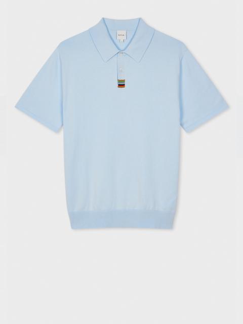 Paul Smith Pale Blue Organic Cotton 'Signature Stripe' Knitted Polo Shirt
