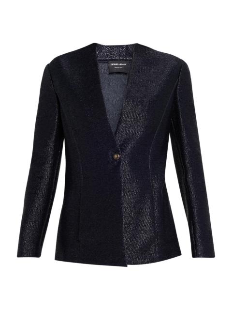 GIORGIO ARMANI Women's Metallic Woven Collarless Single-Breasted Jacket - Solid Medium Blue
