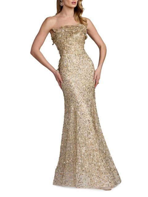 MAC DUGGAL Women's Srapless Beaded Mesh Trumpet Gown - Gold