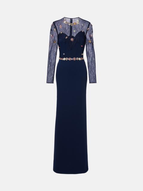COSTARELLOS Embellished lace-trimmed gown