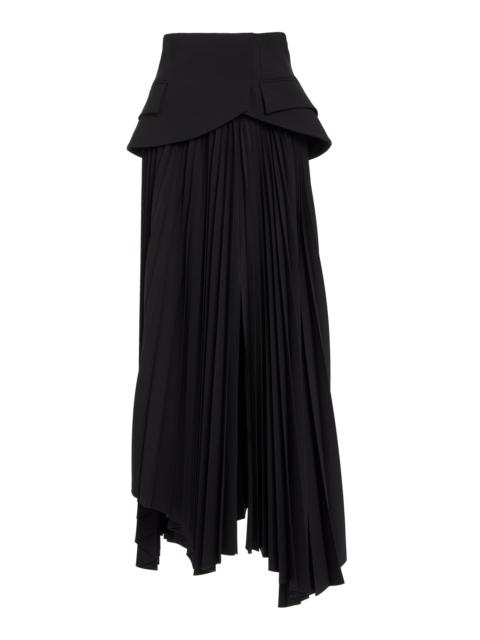 Basque-Detailed Pleated Wool Maxi Skirt black