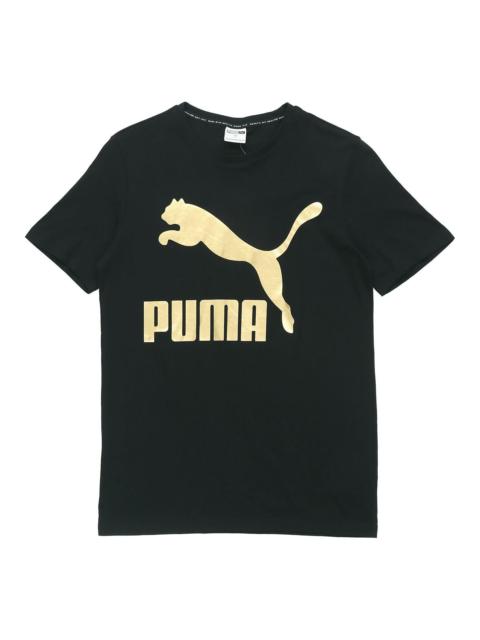 PUMA PUMA Athleisure Casual 스포츠 청동 로고 인쇄 짧은 소매 검정 532280-98