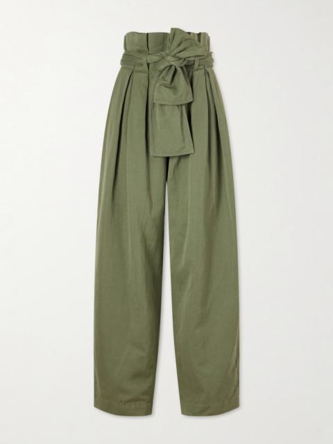 Balmain Belted Pleated Cotton And Linen-blend Twill Tapered Pants