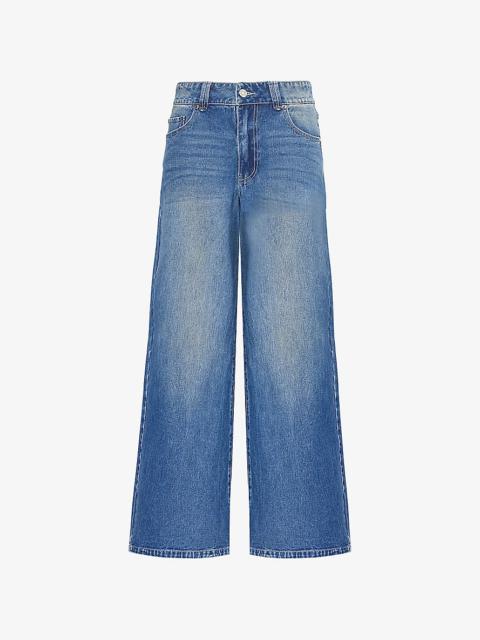 House of Sunny Self-Tie-Fastening Brand-Plaque Wide-Leg Low-Rise Denim-Blend Jeans