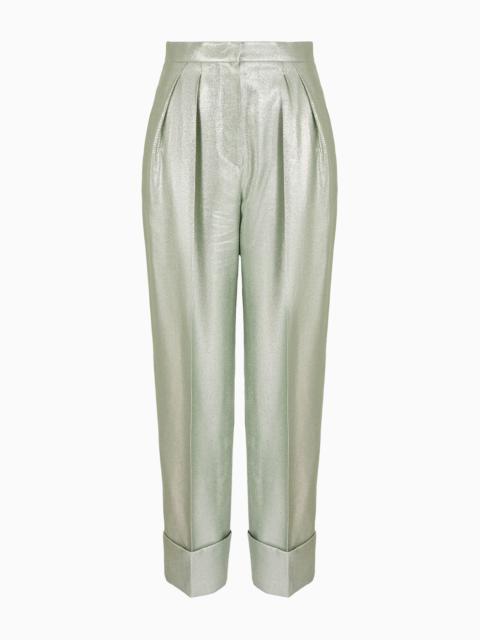 High-waisted trousers in fluid armure lurex