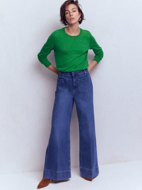 BODEN Emilia Cotton Crew Sweater-Rich Emerald