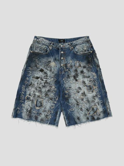 Thug Club HARD WASHED DESTROYED DENIM SHORTS