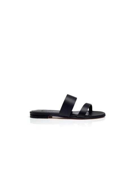 Manolo Blahnik Black Calf Leather Flat Sandals