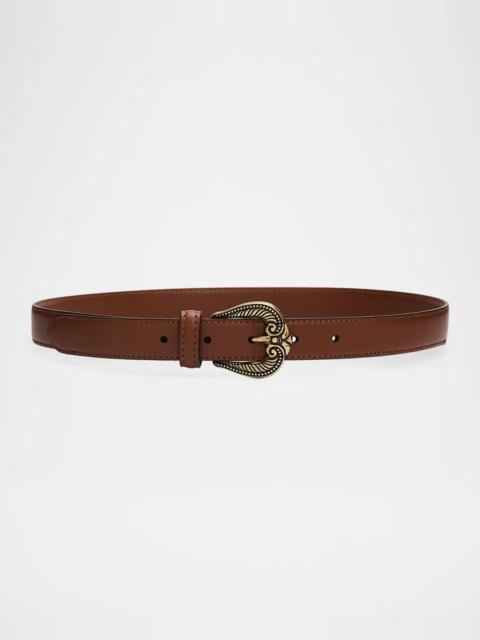 Etro Leather Belt with Paisley Buckle