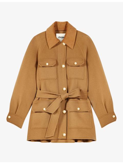 maje Corduroy-Collar Flap-Pocket Wool-Blend Coat