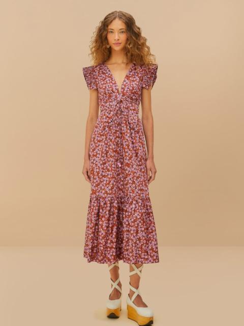 FARM RIO Brown Tiny Yard Butterfly Midi Dress