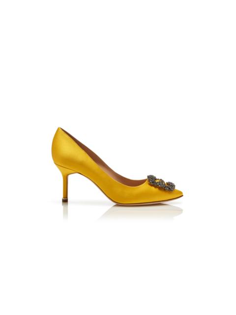 Yellow Satin Jewel Buckle Pumps