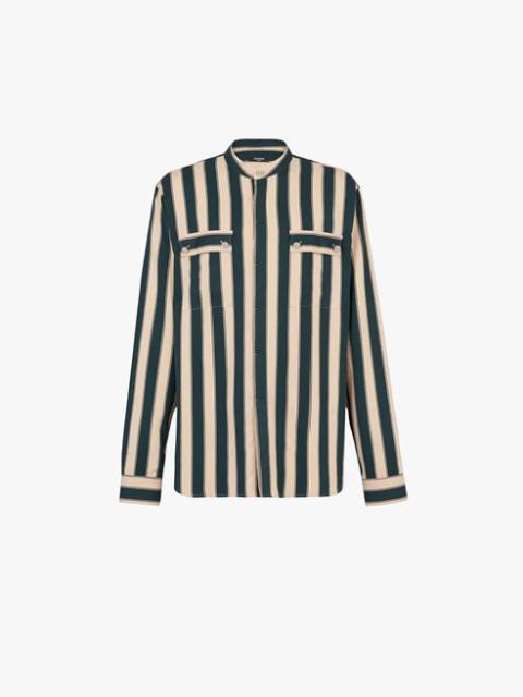 Sand-colored and dark green eco-designed striped shirt