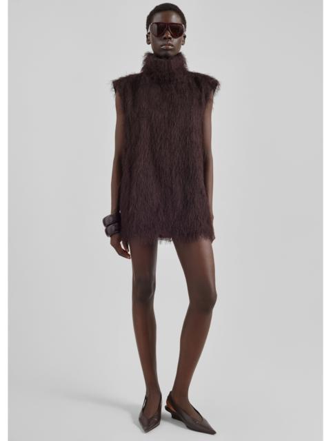 The Frankie Shop Lancy Fringed Funnel Neck Dress - Dark Brown