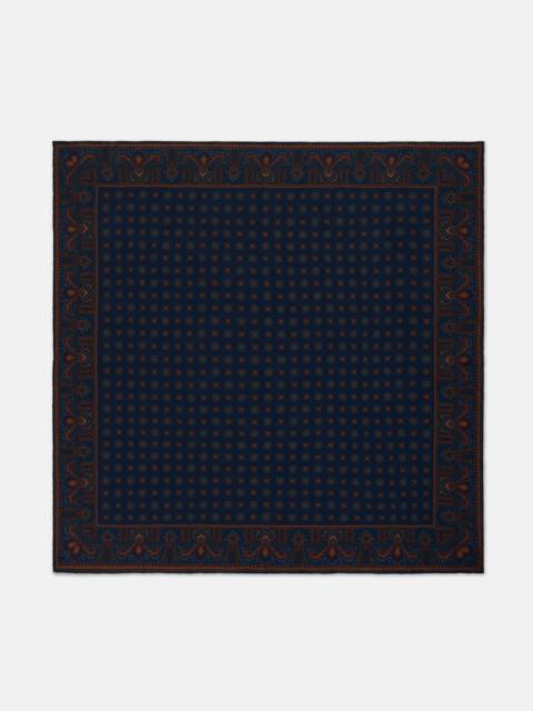 J. PRESS MADE-IN-ENGLAND DARK BLUE FOULARD SILK POCKET SQUARE