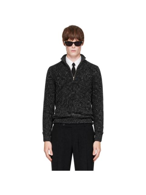 ERNEST W. BAKER Black & Off-White Tweed Half-Zip Polo