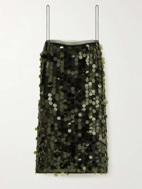 16ARLINGTON Fia paillette-embellished tulle mini dress Army green