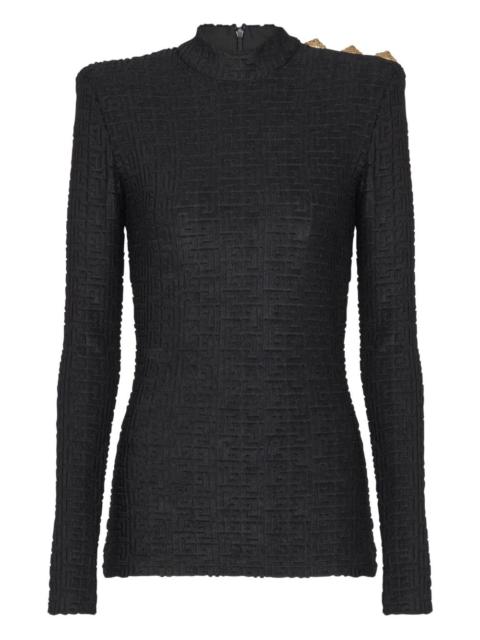 Balmain Ls Bouclette monogram-pattern button top