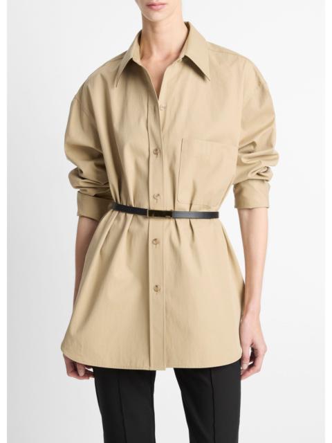 Vince Faux-Leather-Trim Italian Cotton Oversized Button-Front Shirt