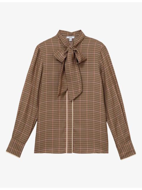 REISS Minnie Check Tie-Neck Woven Blouse