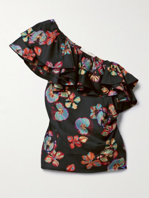 ULLA JOHNSON Adaleigh One-shoulder Floral-print Silk-satin Twill Top