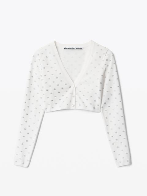 Alexander Wang V-NECK CROPPED CARDIGAN IN CRYSTAL NYLON