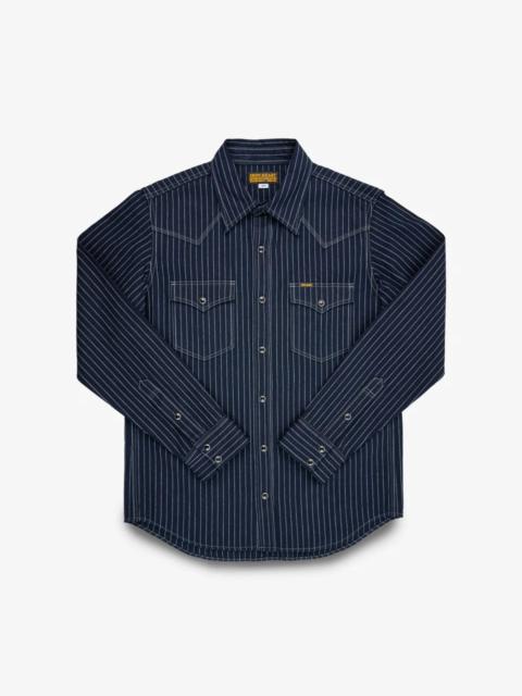 Iron Heart IHSH-424-IND 8.5oz Herringbone Stripe Western Shirt - Indigo