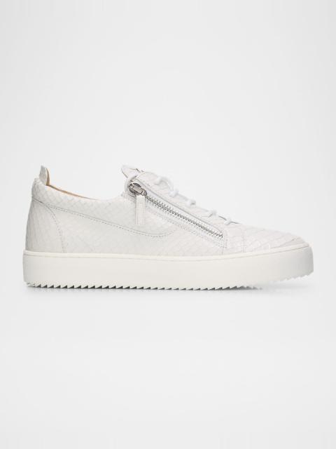Giuseppe Zanotti Men's Frankie Snake-Effect Leather Double-Zip Sneakers
