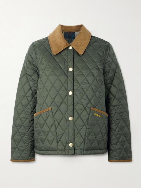 Barbour Liddesdal corduroy-trimmed quilted shell jacket Dark green