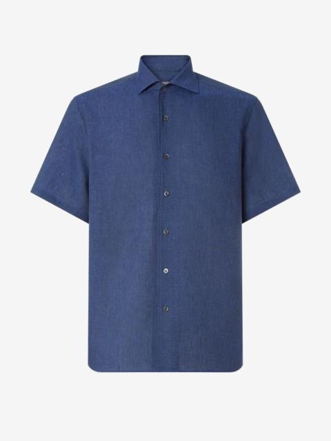 CORNELIANI Navy blue chambray linen shirt