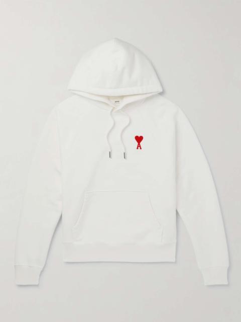 AMI Paris Logo-Embroidered Cotton-Blend Jersey Hoodie