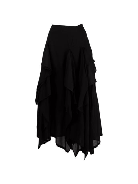 asymmetric tiered cotton midi skirt