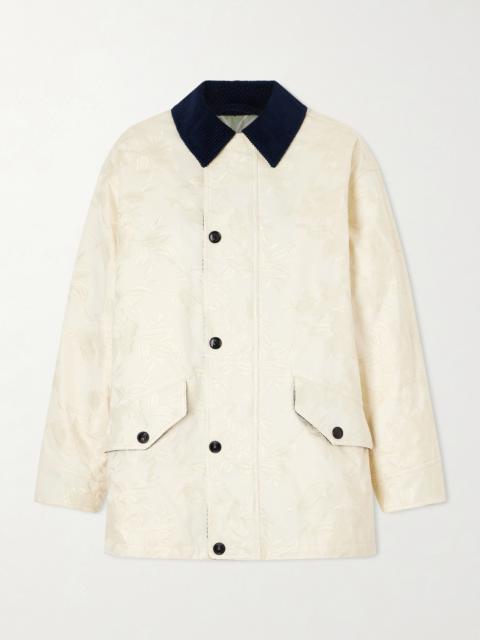 La DoubleJ Truffle Corduroy-trimmed Floral-jacquard Cotton-twill Jacket