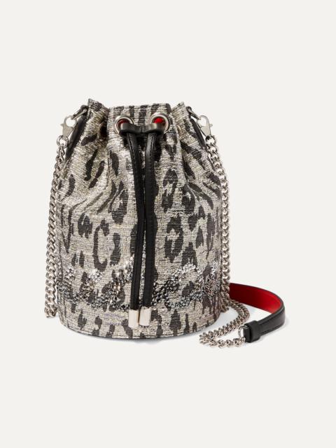 Christian Louboutin Marie Jane leather-trimmed crystal-embellished metallic tweed bucket bag
