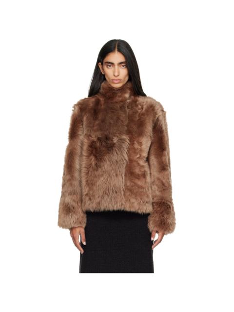 Yves Salomon Brown Lambskin Shearling Short Jacket