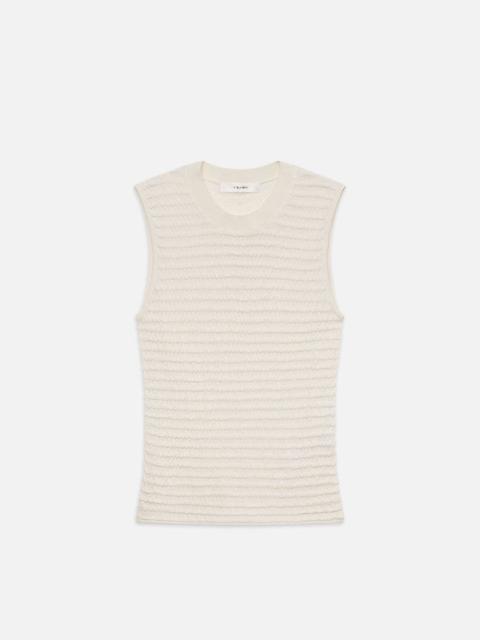 FRAME Smocked Sleeveless Crewneck in White