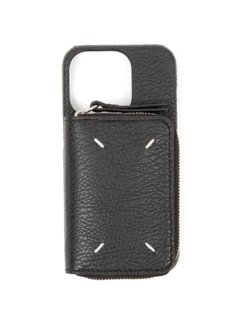 logo-embroidered leather phone case