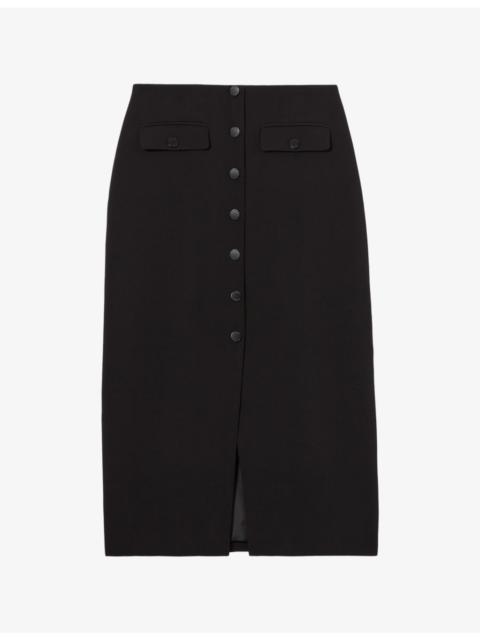 Claudie Pierlot Button-Embellished Crepe Midi Skirt