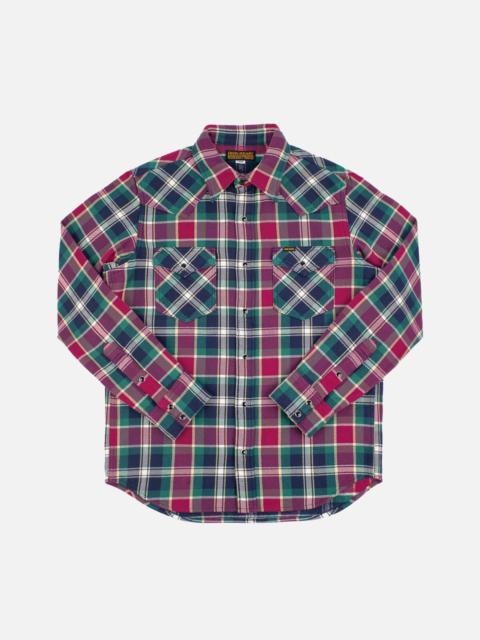 Iron Heart Ultra Heavy Flannel Crazy Check Western Shirt - Navy