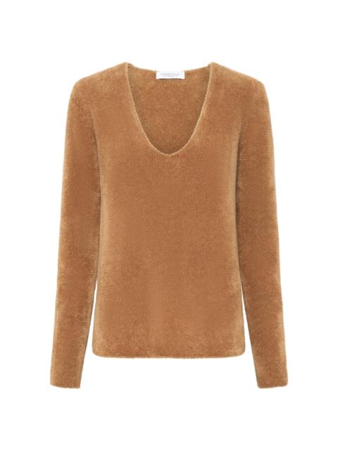 GABRIELA HEARST Ward Knit V-Neck Sweater in Mid Camel Silk